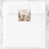 Prettig kerstfeest Lief Kitten Vierkante Sticker (Tas)