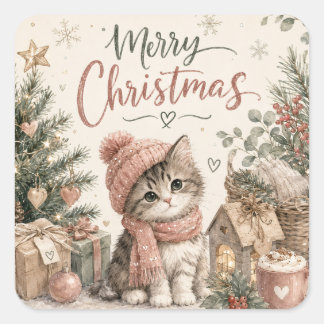Prettig kerstfeest Lief Kitten Vierkante Sticker