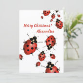 Prettig kerstfeest Lieveheersbeestje Rood Zwart op Bedankkaart (Staand voorkant)