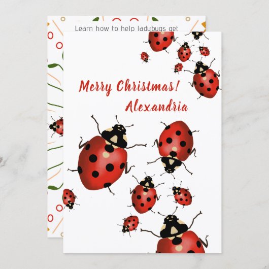 Prettig kerstfeest Lieveheersbeestje Rood Zwart op Bedankkaart (Voorkant / Achterkant)