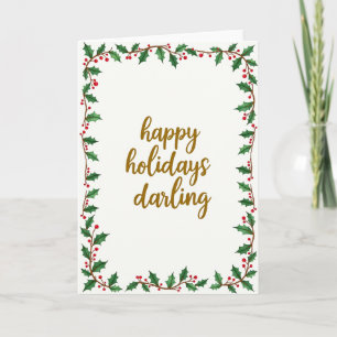Prettig kerstfeest, lieverd, watercolor hulst kers kaart
