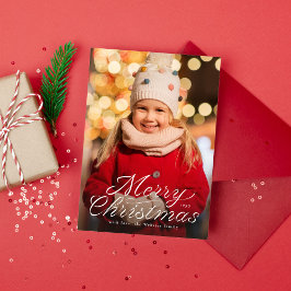 Prettig kerstfeest lint trendy lettertype één foto feestdagenkaart