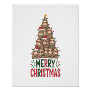 Prettig kerstfeest luiaard boom perfect poster