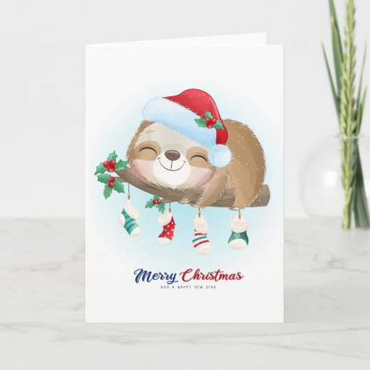 Prettig kerstfeest luiaard kaart (Voorkant)