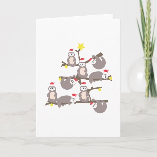 Prettig kerstfeest luiaard kerstboom kerstmuts kaart (Voorkant)