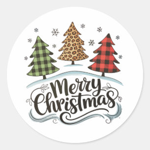 Prettig kerstfeest Luipaard Boom Rood Buffalo Plai Ronde Sticker