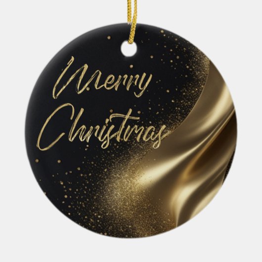 Prettig kerstfeest Luxe Zwart en Goud Keramisch Ornament (Voorkant)