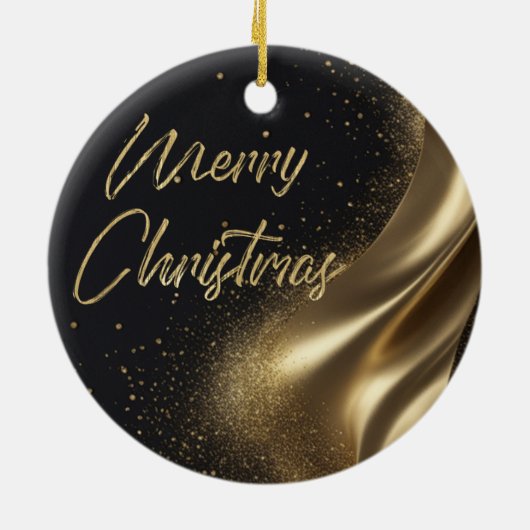 Prettig kerstfeest Luxe Zwart en Goud Keramisch Ornament (Achterkant)