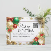 Prettig kerstfeest luxueus witgoud QR bedrijf Feestdagenkaart (Staand voorkant)
