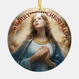 Prettig kerstfeest | Maagd Maria | Keramische kers Keramisch Ornament