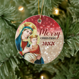 Prettig kerstfeest | Maagd Maria | Keramische kers Keramisch Ornament