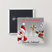 Prettig kerstfeest Maatwerk Kerstman & Rendier Vierkante Button 5,1 Cm (Voorkant /achterkant)