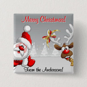Prettig kerstfeest Maatwerk Kerstman & Rendier Vierkante Button 5,1 Cm