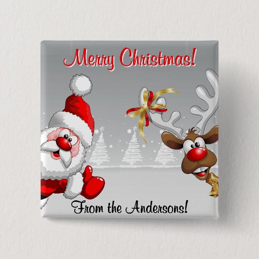 Prettig kerstfeest Maatwerk Kerstman & Rendier Vierkante Button 5,1 Cm (Voorkant)