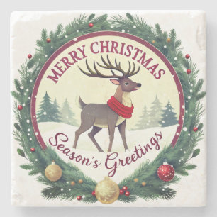 Prettig kerstfeest –Majestueuze winterrendieren 🦌 Stenen Onderzetter