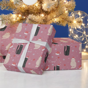 Prettig kerstfeest Malle katten Roze, Blauw, Groen Cadeaupapier