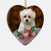Prettig kerstfeest, Maltezer puppy, schattig en kn Keramisch Ornament (Rechts)