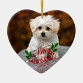 Prettig kerstfeest, Maltezer puppy, schattig en kn Keramisch Ornament (Voorkant)