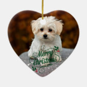 Prettig kerstfeest, Maltezer puppy, schattig en kn Keramisch Ornament (Achterkant)