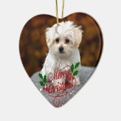 Prettig kerstfeest, Maltezer puppy, schattig en kn Keramisch Ornament (Links)