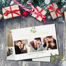 Prettig kerstfeest maretak 4 foto goud