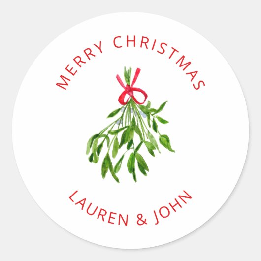 Prettig kerstfeest maretak pasgetrouwd ronde sticker (Voorkant)