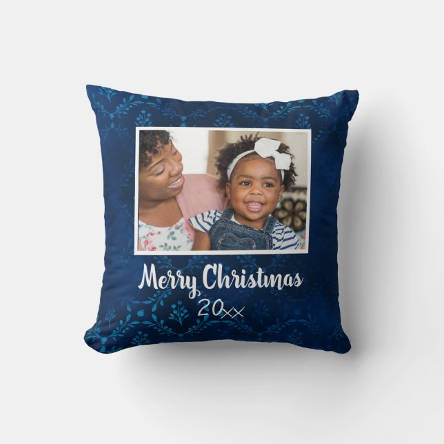 Prettig kerstfeest Marineblauwe fotajaar Kussen (Voorkant)