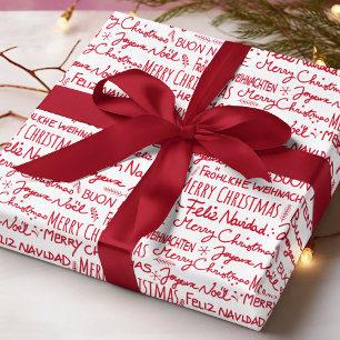 Prettig kerstfeest Meertalige Rode Typografie Cadeaupapier