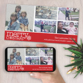 Prettig kerstfeest met 5 foto collage - rode chevr feestdagenkaart