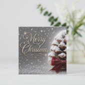 Prettig kerstfeest met besneeuwde denneappel kaart (Staand voorkant)