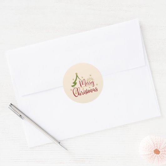 Prettig kerstfeest met boom ronde sticker (Envelop)