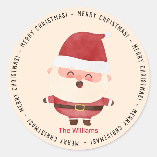 Prettig kerstfeest met Cute Santa Persoonlijk Ronde Sticker (Voorkant)
