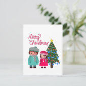 Prettig kerstfeest met een Chibi koppel Feestdagenkaart (Staand voorkant)