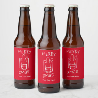 Prettig Kerstfeest met een glazen glas Bier Etiket