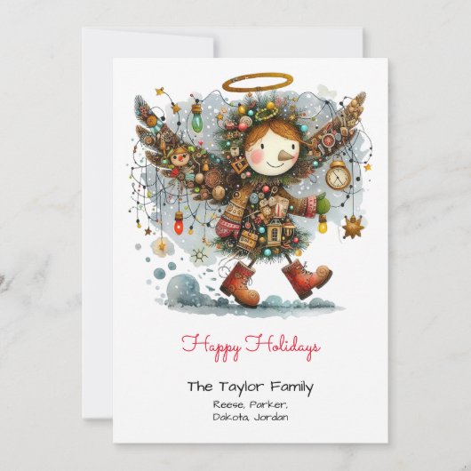 Prettig kerstfeest met een grillige engel feestdagenkaart (Voorkant)