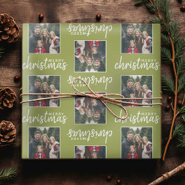 Prettig kerstfeest met één vierkant foto - limoeng cadeaupapier