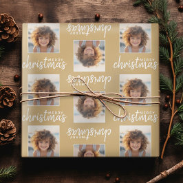 Prettig kerstfeest met één vierkante foto - goud cadeaupapier