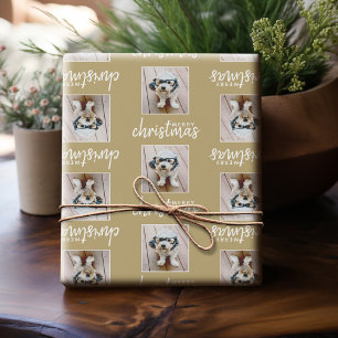 Prettig kerstfeest met één vierkante foto - goud cadeaupapier