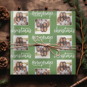 Prettig kerstfeest met één vierkante foto - groen cadeaupapier