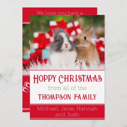 Prettig kerstfeest met eigen foto van konijn feestdagenkaart (Voorkant / Achterkant)