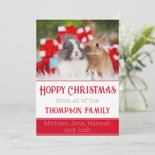 Prettig kerstfeest met eigen konijn foto feestdagenkaart (Staand voorkant)