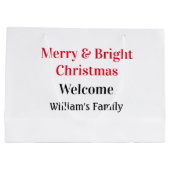 Prettig kerstfeest met familienaam welkom vreugde groot cadeauzakje (Achterkant)