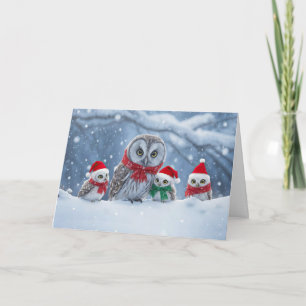 Prettig Kerstfeest met Gezellige Uil Familie Mutse Kaart