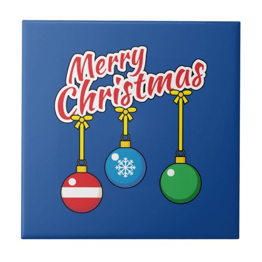Prettig Kerstfeest met hangende ballen Tegeltje (Voorkant)