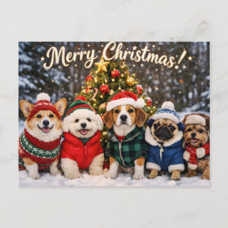 Prettig kerstfeest met honden en kerstboom briefkaart