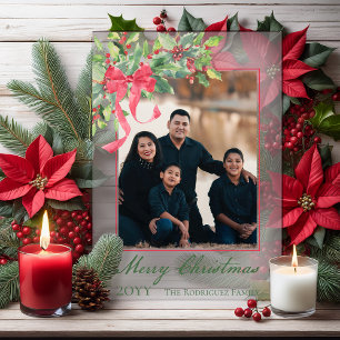Prettig kerstfeest met hulst en besgroen foto acryl uitnodigingen