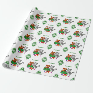 Prettig kerstfeest met kat en hond cadeaupapier