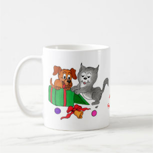 Prettig kerstfeest met kat en puppy koffiemok