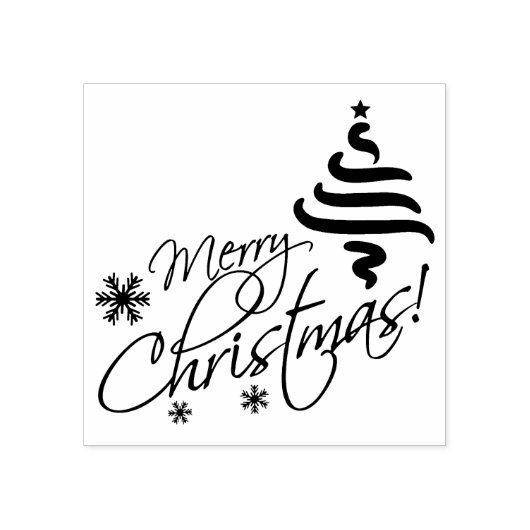 Prettig kerstfeest met kerstboom en sneeuwvlokken rubberstempel (Afrduk)