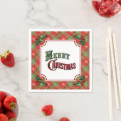 Prettig kerstfeest met kerstgroen geruit servet (Insitu)